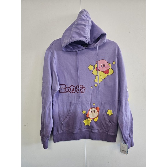 Kirby Other - Kirby Hoodie Mens Small Purple Waddle Dee Stars Anime Fleece Pullover Sweatshirt